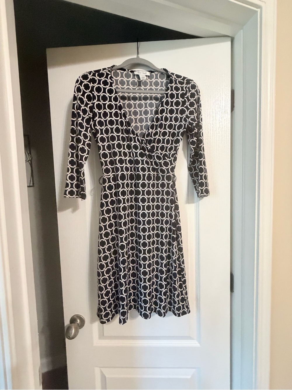 White House Black Market Black & White Geometric Faux-Wrap Dress